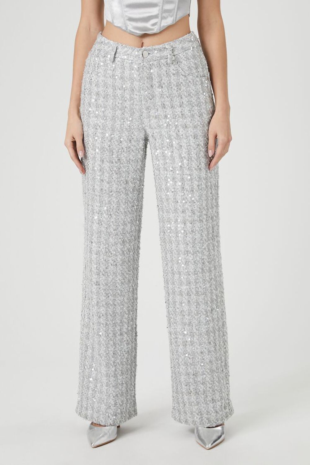 Sequin Tweed Wide-Leg Pants